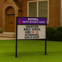 Value Line Outdoor 72 x 48 Marquee Reader Board On Two Posts with Your Personalized Message Header | Single-Sided Metal Cabinet