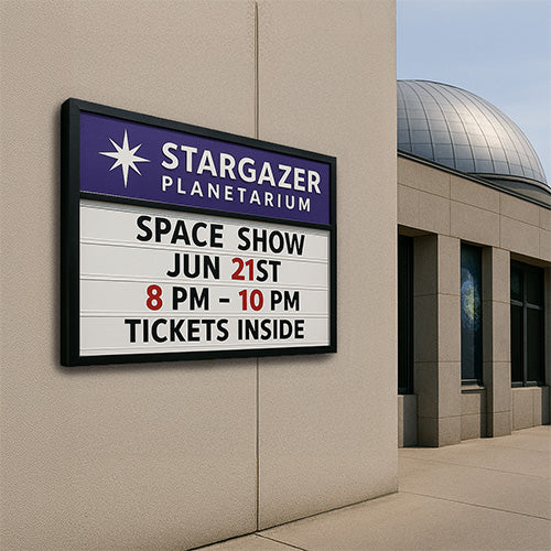 Value Line Outdoor 72x48 Marquee Reader Board with Your Personalized Message Header | Wall Mount Cabinet in 5 Metal Finishes
