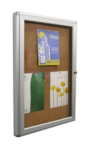 Indoor Enclosed Bulletin Board with Rounded Corners w Close Up of Black Frame