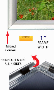 8.5x11 Mitered Corners Snap Frame with 1" Wide Stainless Steel Sign Frame Profile