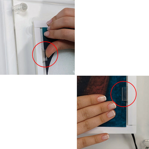 Clip grips are positioned on both short sides of the frame, helping to secure your poster, graphic, menu, advertisement, etc with a tight grip. No slips, no fall outs.