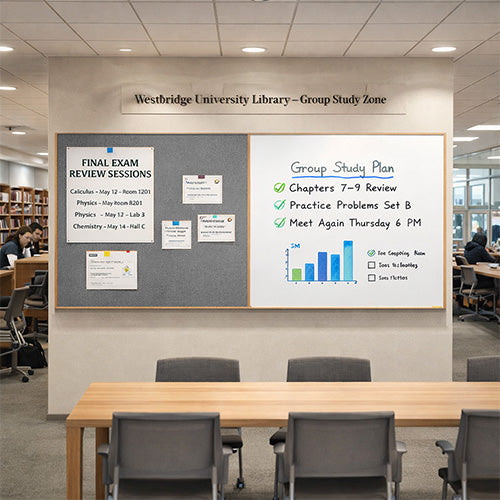 Value Line Combo Board 96x48 Wood Framed Cork Bulletin Marker Board (Open Face with Wood Trim)