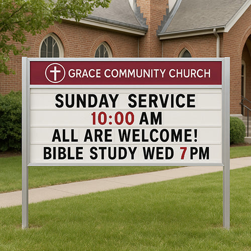 Value Line Outdoor 96x48 Marquee Reader Boards with Personalized Header + 2 Posts | Single Sided