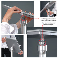 With the adjustable and tilted frame 85x11, you are not limited to how you want your display to appear. Have your frame horizontal or vertical with or without a tilt to it.