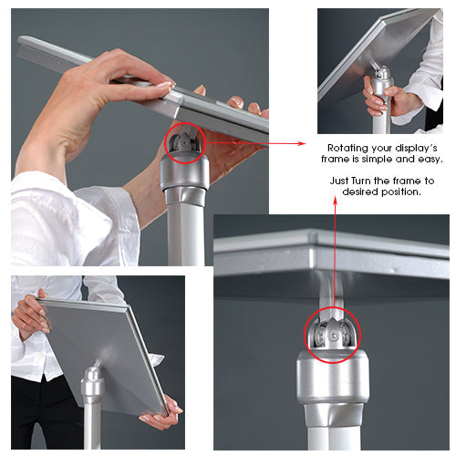 With the adjustable and tilted frame 85x11, you are not limited to how you want your display to appear. Have your frame horizontal or vertical with or without a tilt to it.
