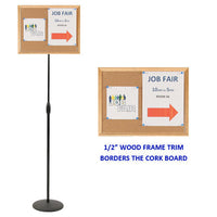ADJUSTABLE PEDESTAL 14 x 18 CORK BOARD WOOD FRAME FLOOR SIGN STAND