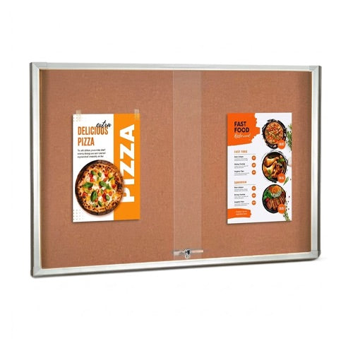60 x 24 Indoor Enclosed Bulletin Cork Boards with Sliding Glass Doors