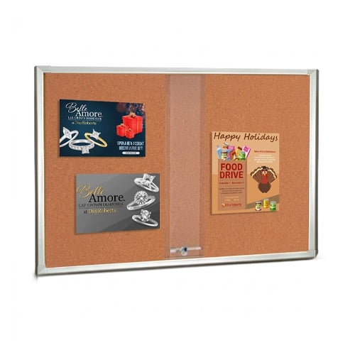 60 x 40 Indoor Enclosed Bulletin Cork Boards with Sliding Glass Doors