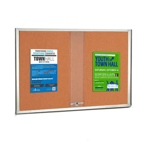 72 x 48 Indoor Enclosed Bulletin Cork Board with Sliding Glass Doors Durable Metal Cabinet 4 Finishes