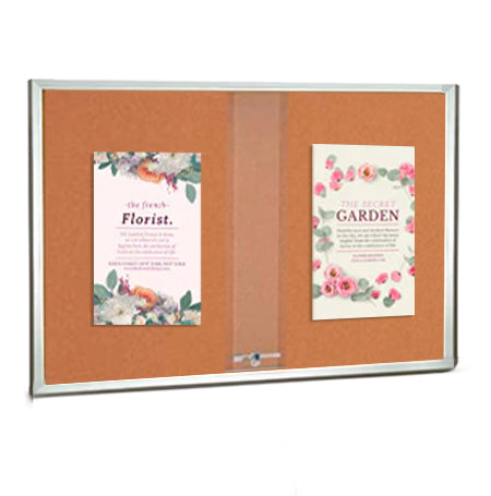 84 x 24 Indoor Enclosed Bulletin Cork Boards with Sliding Glass Doors