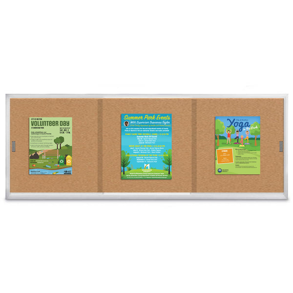 84 x 30 Indoor Enclosed Bulletin Cork Boards with Sliding Glass Doors