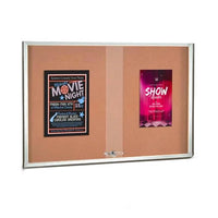 Indoor Enclosed Cork Bulletin Board 84 x 36 with Two Sliding Glass Doors with Metal Wall Cabinet in 4 Finishes