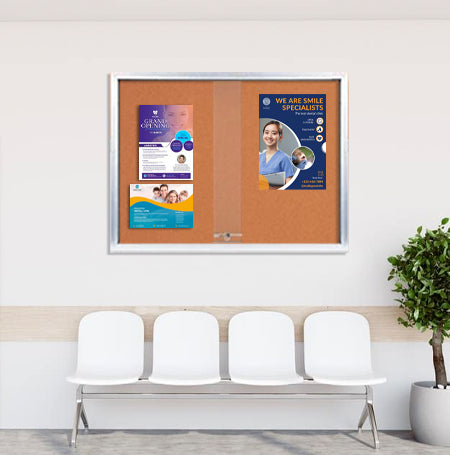 84 x 36 Indoor Enclosed Bulletin Cork Boards with Sliding Glass Doors