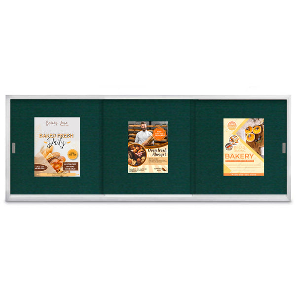 96 x 30 Indoor Enclosed Bulletin Boards with 3 Sliding Glass Doors