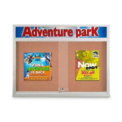 Indoor Bulletin Cork Boards 40" x 40" with Personalized Message Header (2 Sliding Glass Doors)