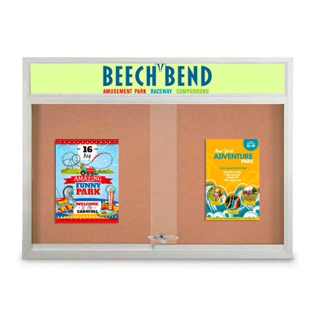 Indoor Bulletin Cork Boards 60" x 24" with Personalized Message Header (2 Sliding Glass Doors)