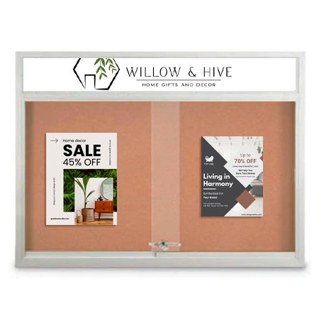 Indoor Bulletin Cork Boards 60" x 36" with Personalized Message Header (2 Sliding Glass Doors)