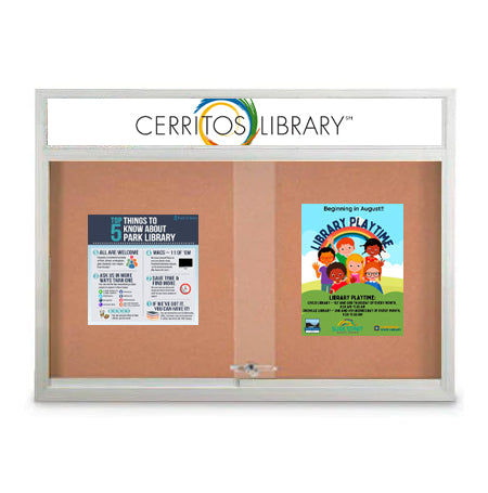 Indoor Bulletin Cork Boards 60" x 40" with Personalized Message Header (2 Sliding Glass Doors)