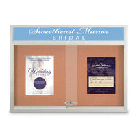 Indoor Bulletin Cork Boards 84" x 30" with Personalized Message Header (3 Sliding Glass Doors)