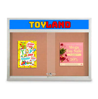 Indoor Bulletin Cork Boards 84" x 36" with Personalized Message Header (3 Sliding Glass Doors)