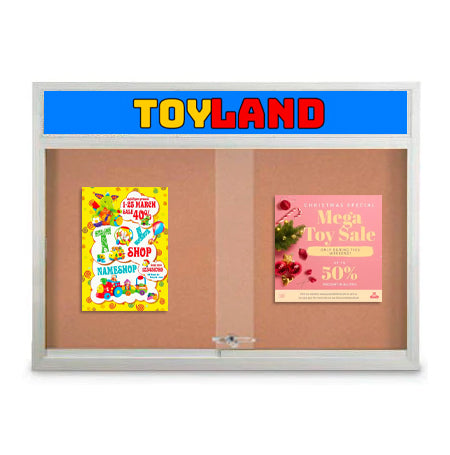 Indoor Bulletin Cork Boards 84" x 36" with Personalized Message Header (3 Sliding Glass Doors)