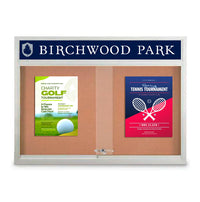 Indoor Bulletin Cork Boards 96" x 24" with Personalized Message Header (3 Sliding Glass Doors)