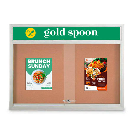 Indoor Bulletin Cork Boards 96" x 30" with Personalized Message Header (3 Sliding Glass Doors)