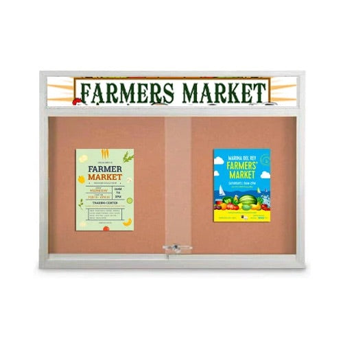 Indoor 40 x 40 Bulletin Cork Boards with Personalized Header & Lights (2 Sliding Glass Doors)