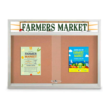 Indoor 40 x 40 Bulletin Cork Boards with Personalized Header & Lights (2 Sliding Glass Doors)