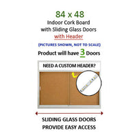 3-Door Bulletin Boards Sliding Glass Doors | Indoor Enclosed Cork Board 84x48 Lighted with Message Header