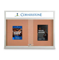 Indoor 60 x 24 Bulletin Cork Boards with Personalized Header & Lights (2 Sliding Glass Doors)