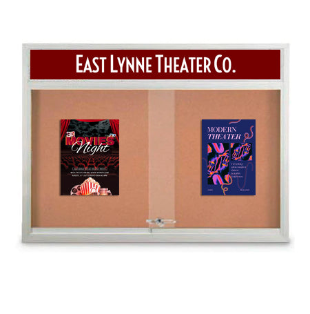 Indoor 60 x 36 Bulletin Cork Boards with Personalized Header & Lights (2 Sliding Glass Doors)