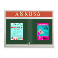 Indoor 72 x 36 Bulletin Cork Boards with Personalized Header & Lights (2 Sliding Glass Doors)