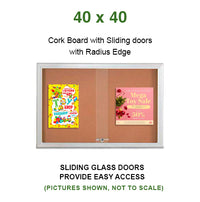 Indoor Enclosed Bulletin Cork Boards 40 x 40 with Sliding Glass Doors (with RADIUS EDGE)