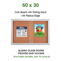 Indoor Enclosed Bulletin Cork Boards 60 x 30 with Sliding Glass Doors (with RADIUS EDGE)