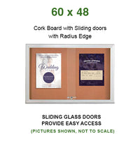 Indoor Enclosed Bulletin Cork Boards 60 x 48 with Sliding Glass Doors (with RADIUS EDGE)