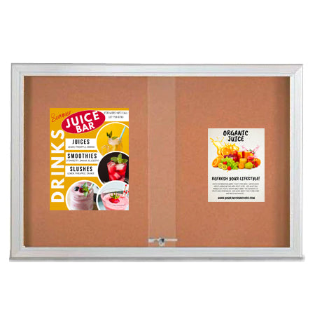Indoor Enclosed Bulletin Cork Boards 72 x 24 with Sliding Glass Doors (with RADIUS EDGE)