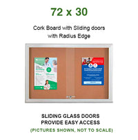 Indoor Enclosed Bulletin Cork Boards 72 x 30 with Sliding Glass Doors (with RADIUS EDGE)