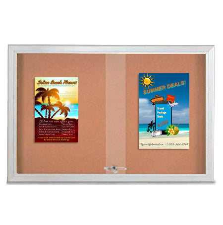 Indoor Enclosed Bulletin Cork Boards 72 x 36 with Sliding Glass Doors (with RADIUS EDGE)