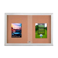Indoor Enclosed Bulletin Cork Boards 84 x 30 with Sliding Glass Doors (with RADIUS EDGE)
