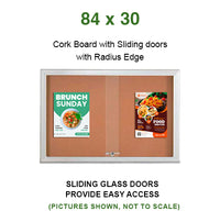 Indoor Enclosed Bulletin Cork Boards 84 x 30 with Sliding Glass Doors (with RADIUS EDGE)