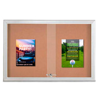 Indoor Enclosed Bulletin Cork Boards 84 x 30 with Sliding Glass Doors (with RADIUS EDGE)