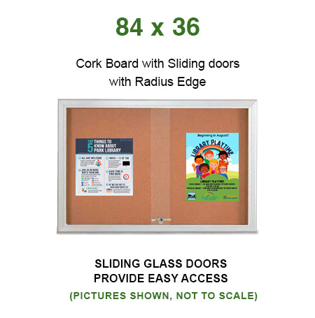 Indoor Enclosed Bulletin Cork Boards 84 x 36 with Sliding Glass Doors (with RADIUS EDGE)
