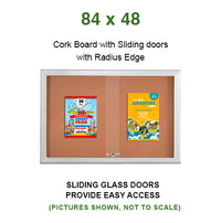 Indoor Enclosed Bulletin Cork Boards 84 x 48 with Sliding Glass Doors (with RADIUS EDGE)