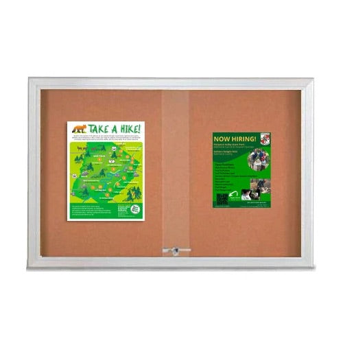 Indoor Enclosed Bulletin Cork Boards 96 x 24 with Sliding Glass Doors (with RADIUS EDGE)