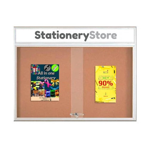 Indoor Bulletin Cork Boards 40x40 with Personalized Header (RADIUS EDGE) (Sliding Glass Doors)