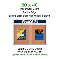 Indoor Bulletin Cork Boards 60x40 with Personalized Header (RADIUS EDGE) (Sliding Glass Doors)