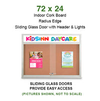 Indoor Bulletin Cork Boards 72x24 with Personalized Header (RADIUS EDGE) (Sliding Glass Doors)