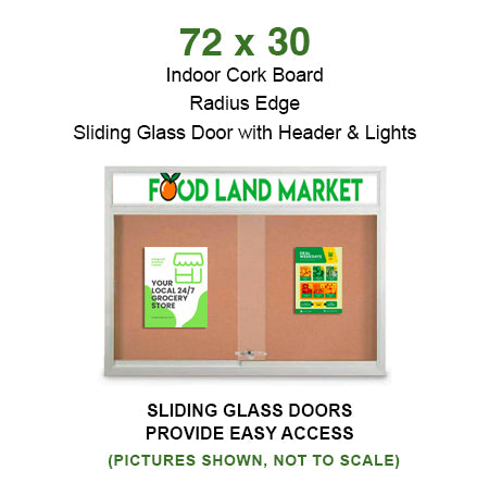 Indoor Bulletin Cork Boards 72x30 with Personalized Header (RADIUS EDGE) (Sliding Glass Doors)