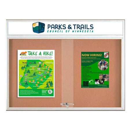 Indoor Bulletin Cork Boards 84x30 with Personalized Header (RADIUS EDGE) (Sliding Glass Doors)